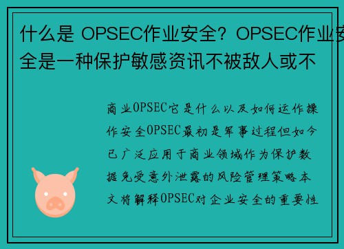 什么是 OPSEC作业安全？OPSEC作业安全是一种保护敏感资讯不被敌人或不应该获得资讯